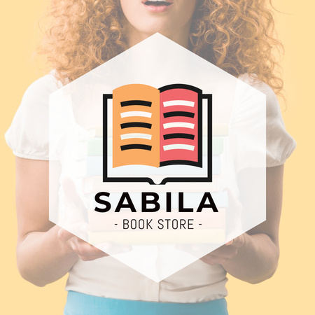 Book Store Emblem with Woman Logo 1080x1080px tervezősablon