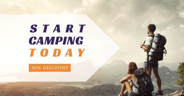 Hiking Tour Sale Backpackers in Mountains Facebook AD Design Template