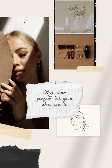 Skincare Ad with Beautiful Young Woman Pinterest Πρότυπο σχεδίασης
