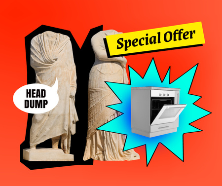 Funny Sale announcement with Headless Statues Facebook Modelo de Design