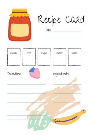 Fruit Juice with Banana and Strawberry Recipe Card Design Template