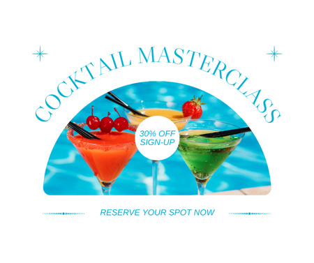Ontwerpsjabloon van Facebook van Aankondiging korting op reservering van plaatsen bij Cocktail Masterclass