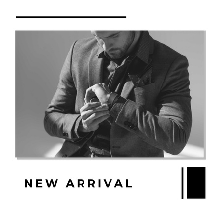 Анонс новой коллекции моды с мужчиной в куртке Instagram – шаблон для дизайна