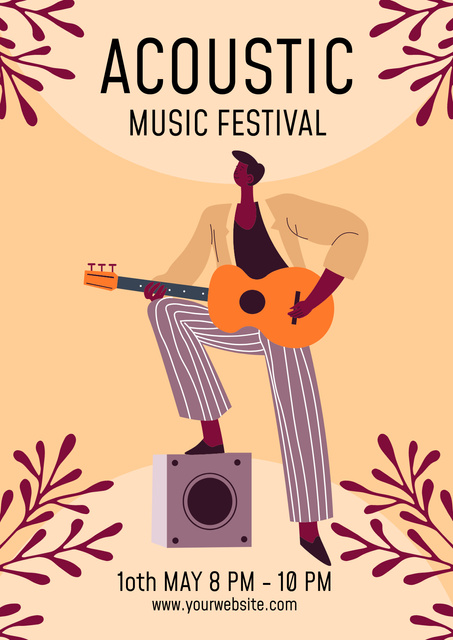 Acoustic Music Festival With Guitar Musician Announcement Poster Design Template