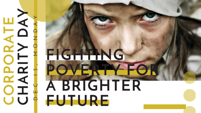 Poverty quote with child on Corporate Charity Day Title 1680x945px Design Template