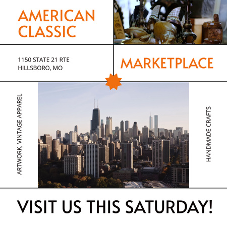 Cumartesi Günü American Classic Marketplace Duyurusu Animated Post Tasarım Şablonu
