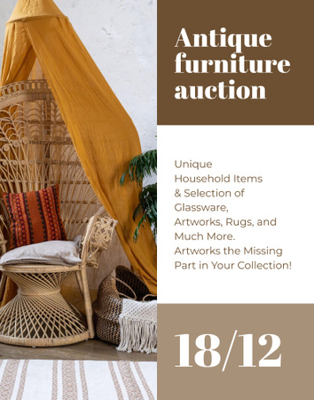 Szablon projektu Antique Furniture Auction Vintage Wooden Pieces Poster 22x28in