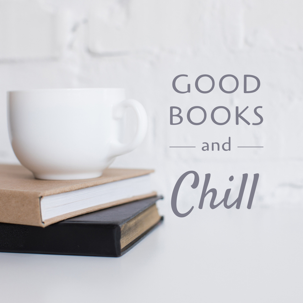 Designvorlage Books and White Cup für Instagram