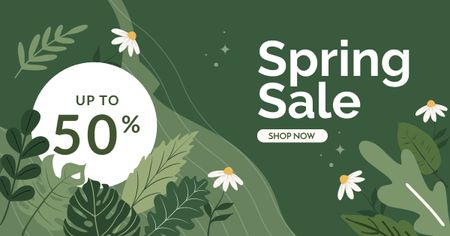 Spring Sale Announcement with Flower Pattern Facebook AD Design Template