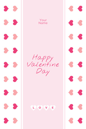 Valentine's Day Greeting with Cute Pink Hearts Pattern Postcard 4x6in Vertical Design Template