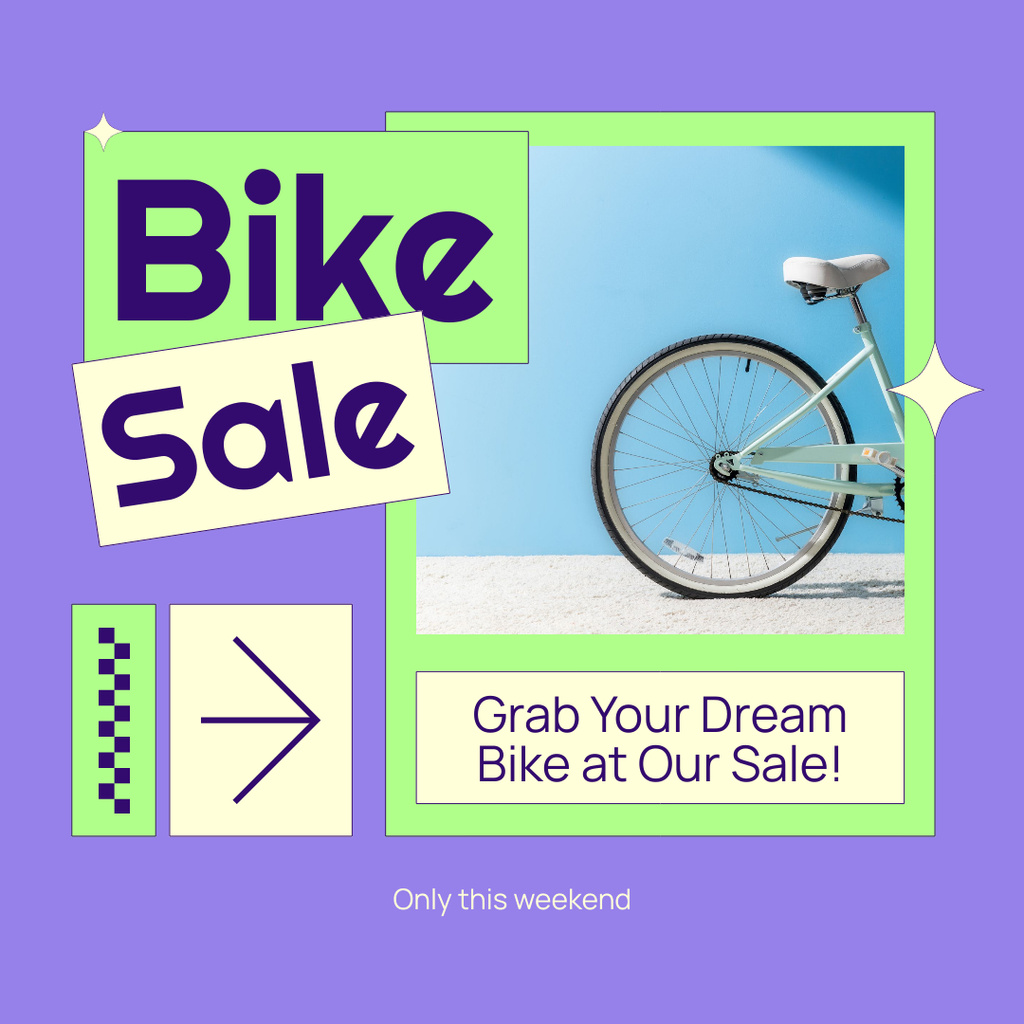 Dream Bikes Sale Offer on Bright Purple Instagram AD Design Template