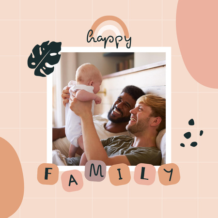 Family Day Greeting with Cute LGBT Couple and Child Instagram Design Template