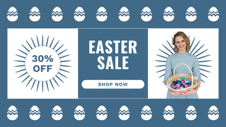 Easter Offer with Woman Holding Dyed Eggs in Wicker Basket FB event cover Design Template