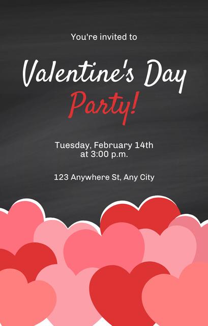 Valentine's Day Party Announcement with Hearts on Grey Invitation 4.6x7.2in Design Template
