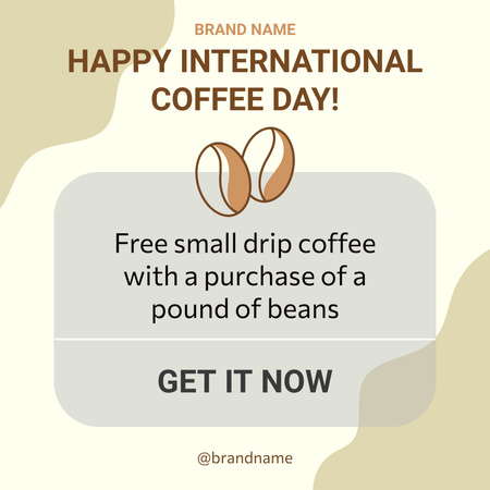 Happy International Coffee Day Greetings With Coffee Beans Instagram Design Template