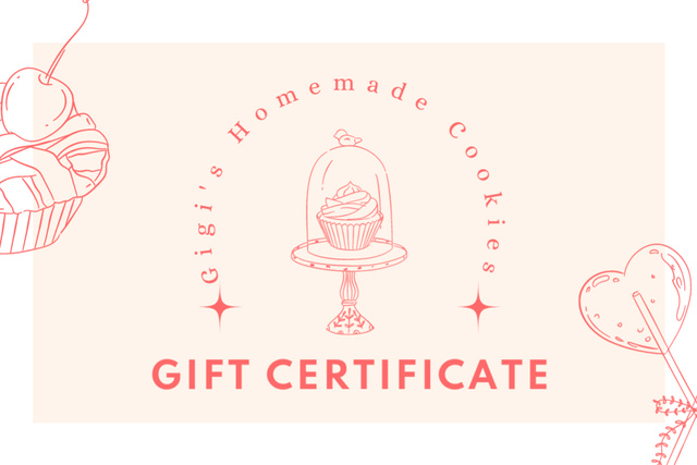Illustration of Cupcake with Cherry Gift Certificate Šablona návrhu