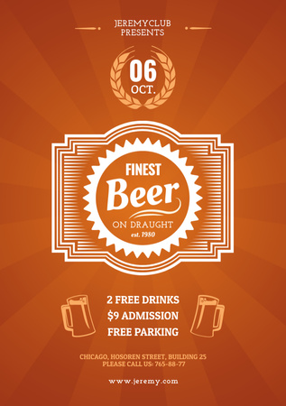 Finest beer pub ad in orange Flyer A5 Design Template