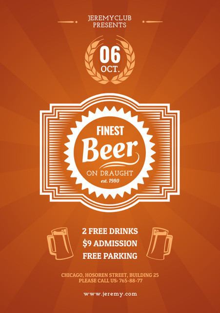 Beer Pub Ad in Orange Color Flyer A5 Design Template