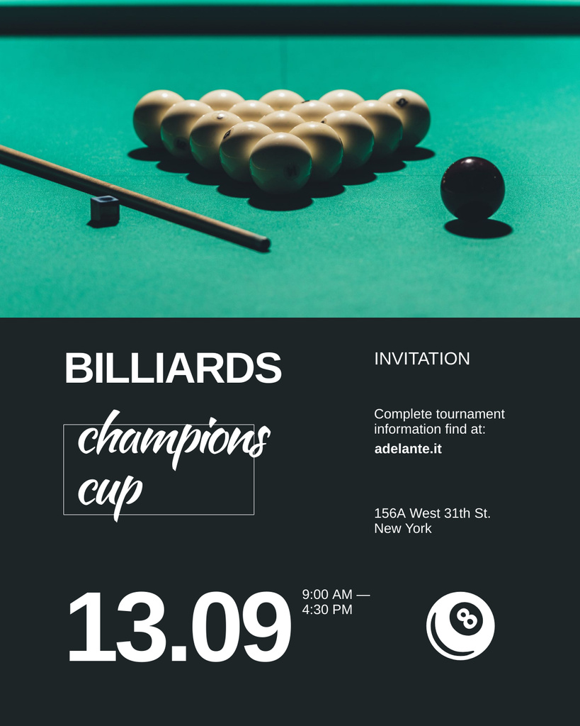 Billiards Champion's Cup Ad Poster 16x20in – шаблон для дизайна