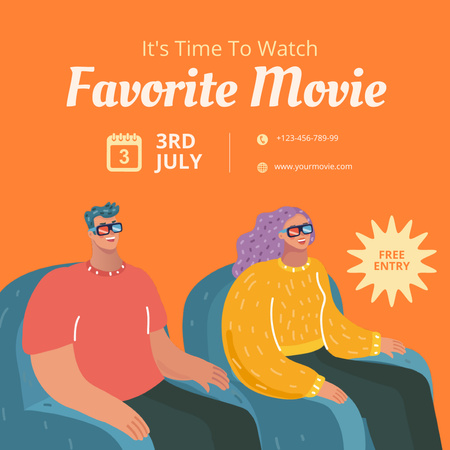 Young Couple In 3d Glasses Watching Movie Instagram Design Template