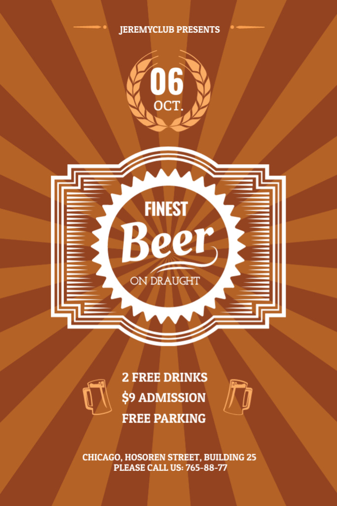 Finest beer pub ad in orange Flyer 4x6in Design Template