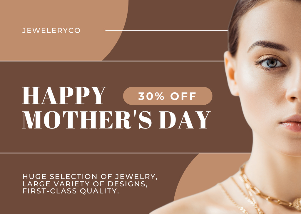 Woman in Golden Jewelry on Mother's Day Card Modelo de Design