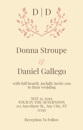 Мінімалістичне запрошення на весілля в бежевому кольорі Invitation 4.6x7.2in – шаблон для дизайну