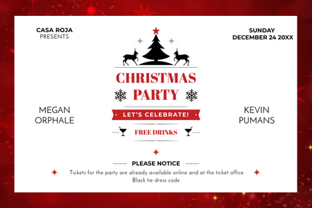 Christmas Party Invitation with Deer and Tree Flyer 4x6in Horizontal Design Template