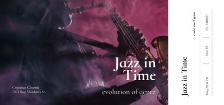 Plantilla de diseño de anuncio del festival de jazz con saxofón Ticket DL 
