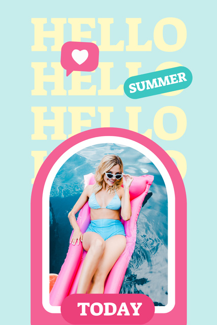 Summer Inspiration with Cute Girl on Beach Pinterest Πρότυπο σχεδίασης