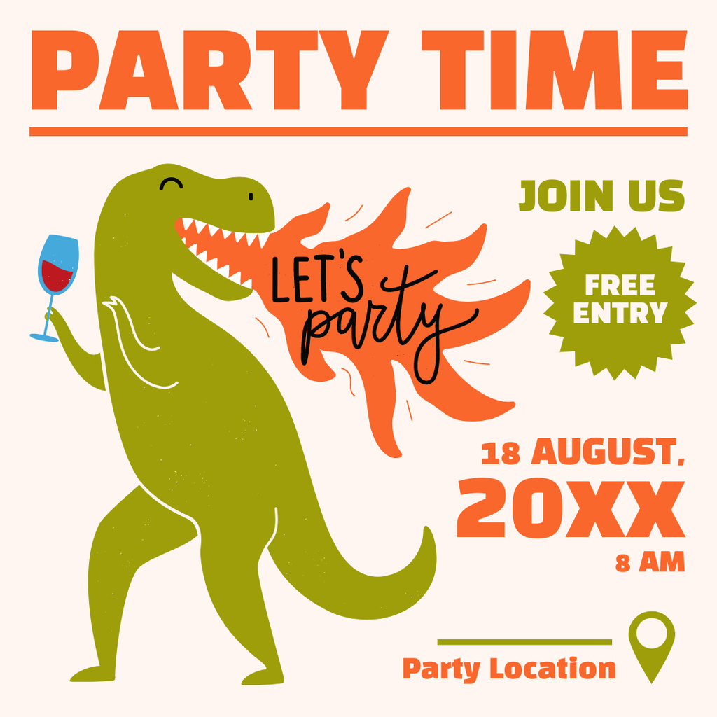 Szablon projektu Amusing Party Announcement with Funny Dinosaur In White Instagram