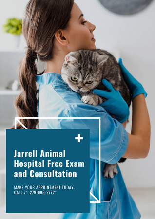 Реклама ветеринарної клініки з лікарем і котом Poster – шаблон для дизайну