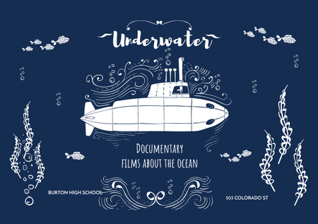 Dokumentumfilm a víz alatti tengeralattjáróval Flyer A5 Horizontal tervezősablon