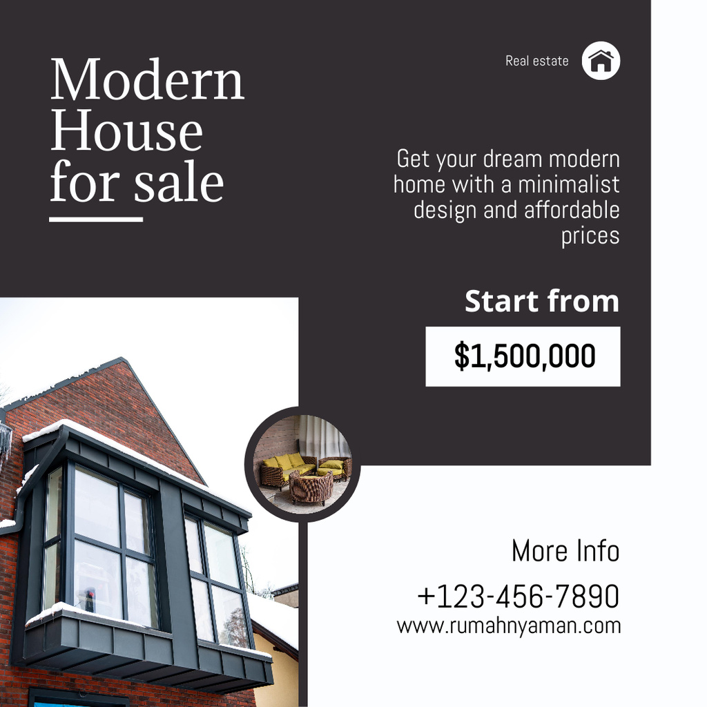 Real Estate Sale Offer with Modern House Instagram tervezősablon
