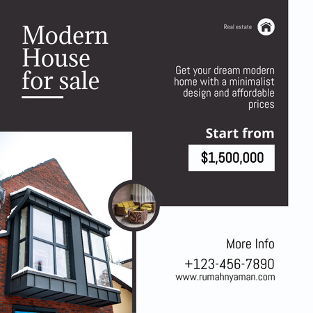 Real Estate Sale Offer with Modern House Instagram Design Template
