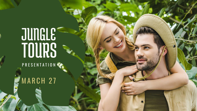 Platilla de diseño Travel Tour Offer couple in Jungle FB event cover