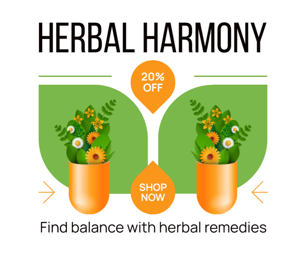 Designvorlage Balanced Herbal Remedies With Discount für Facebook