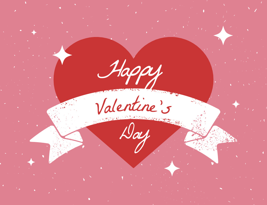 Heart And Ribbon For Happy Valentine's Day Congrats Thank You Card 5.5x4in Horizontal Šablona návrhu