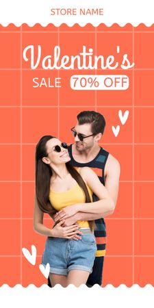 Valentine's Day Sale with Couple in Love in Sunglasses Graphic Design Template