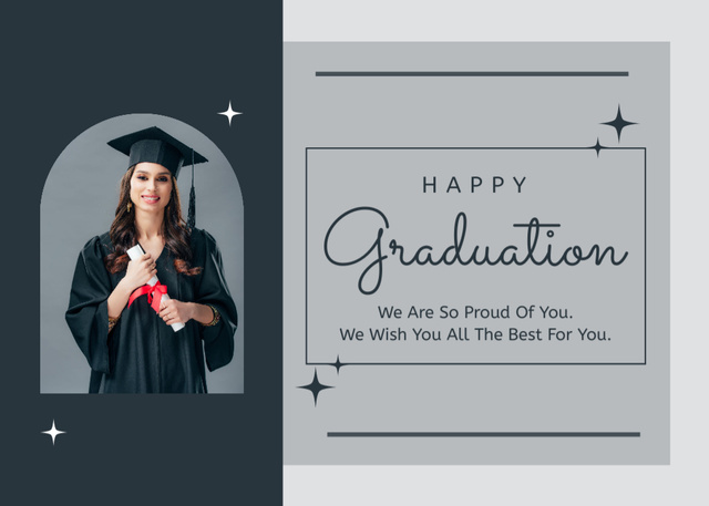 Happy Female Student with Diploma on Grey Postcard 5x7in – шаблон для дизайну