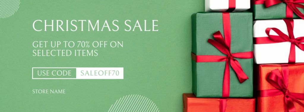 Plantilla de diseño de Christmas Gifts Sale Green Facebook cover 