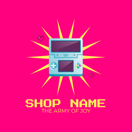 Retro Console With Game Shop In Pink Animated Logo Tasarım Şablonu