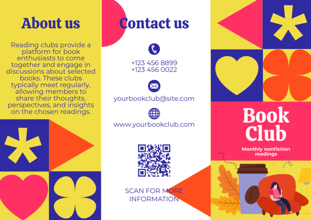 Book Club Ad with Creative Illustration Brochureデザインテンプレート