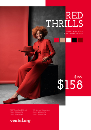 Designvorlage Schöne Frau im atemberaubenden roten Outfit für Poster 28x40in