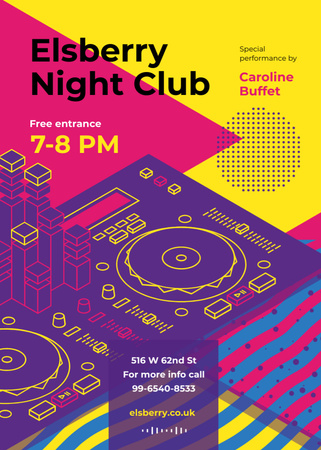 Plantilla de diseño de Night Club Bright DJ Turntables Flayer 