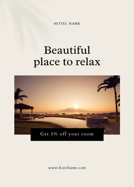Ontwerpsjabloon van Postcard 5x7in Vertical van Luxury Hotel for Relax Offer With Discount And Beach