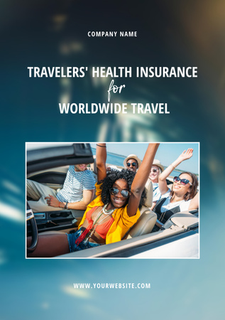 Plantilla de diseño de Health Insurance Offer for Tourists with Young People in Cabriolet Flyer A5 