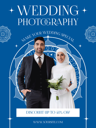 Szablon projektu Reklama usług fotografii ślubnej ze Szczęśliwą parą muzułmańską Poster US