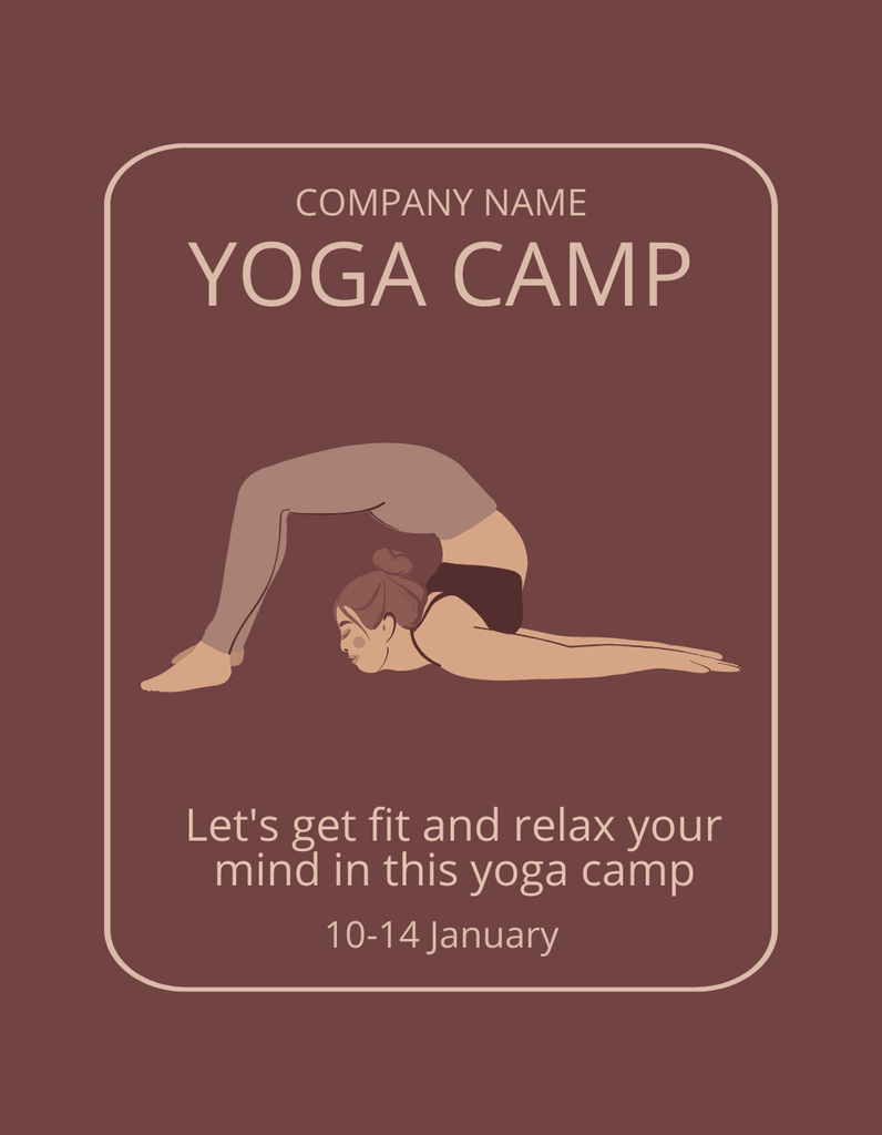 Yoga Camp Ad with Flexible Woman T-Shirt Design Template