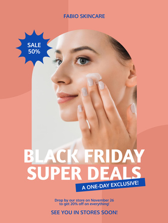 Skincare Ad with Woman Applying Cream on Face Poster 36x48in Design Template